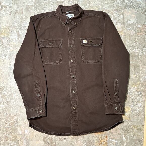 Carhartt Shirt Mens Medium Brown Oakman Twill Long Sleeve Button S09 Vintage - Picture 2 of 14